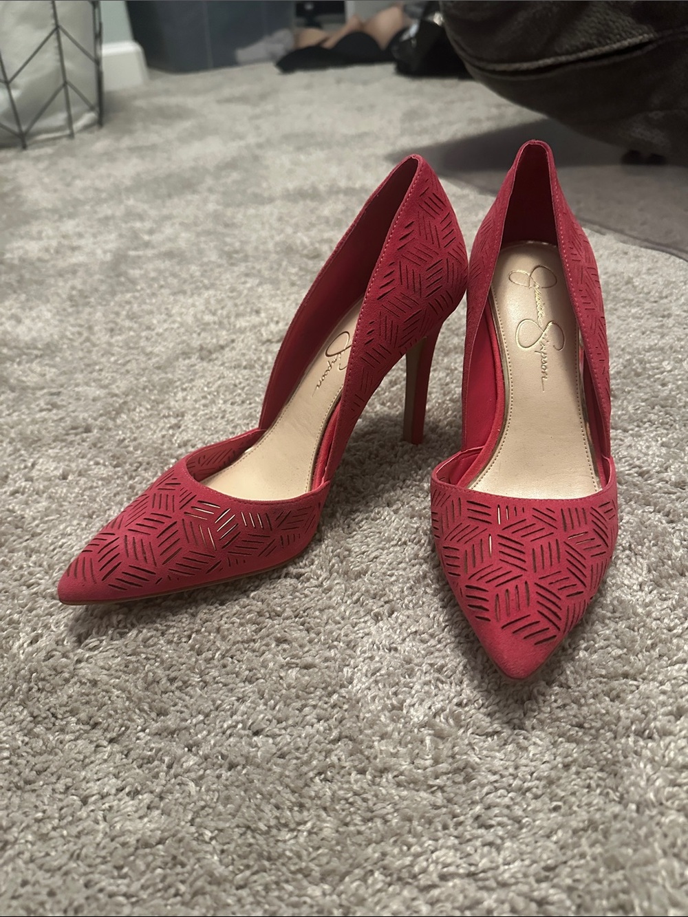 Jessica Simpson Charie Pink Suede Laser-Cut Pointed-Toe Stilettos NWOB